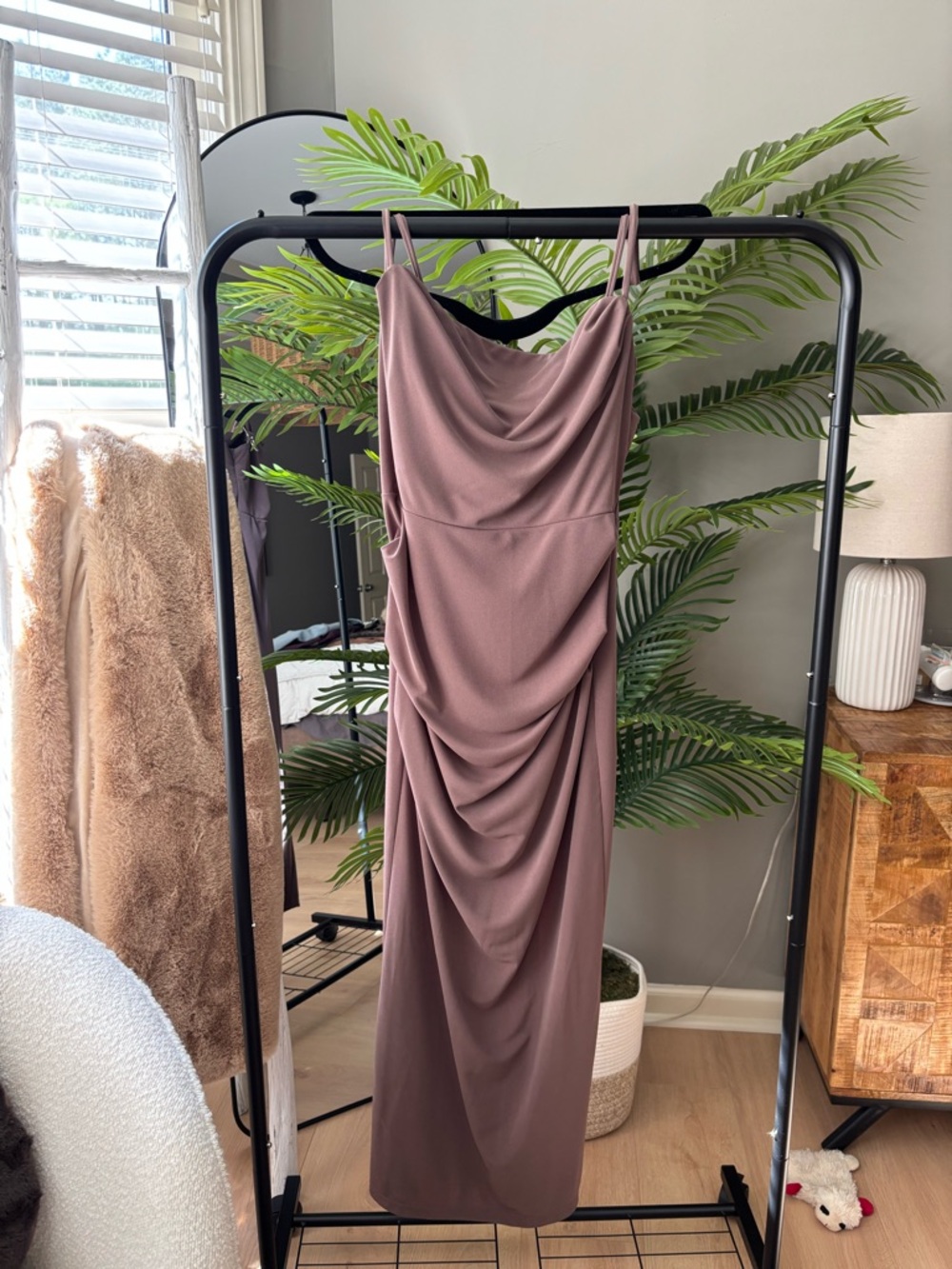 Zara Mauve Cowl-Neck Draped Maxi Dress